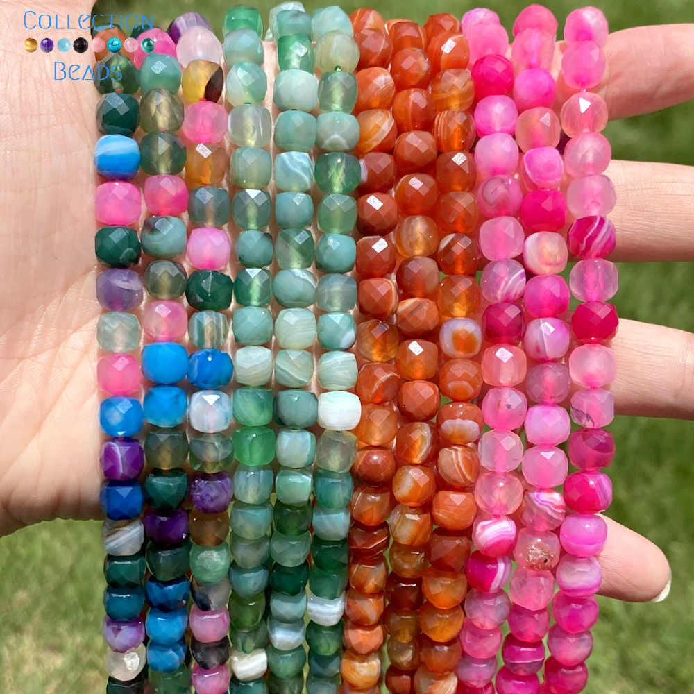 8mm Naturstein facettierte quadratische Perlen bunte Streifen Achat lose Perlen für Schmuck machen DIY Armbänder Zubehör 15''