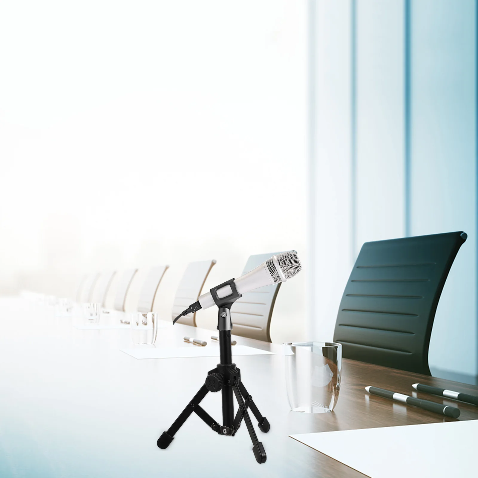 

Desktop Microphone Tripod Stand Black Adjustable Durable Mic Holder Stable for Lectures Online Chat Microphone Tripod