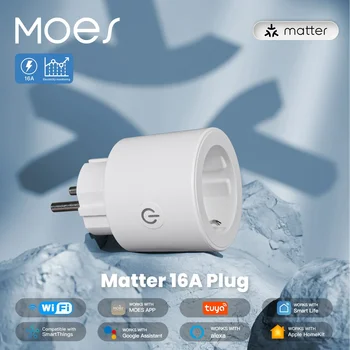 MOES-Prise WiFi Tuya Smart Matter, prise de courant 16A, moniteur d'alimentation, télécommande, prise en charge Apple Home, Google Home, Alexa SmartThings