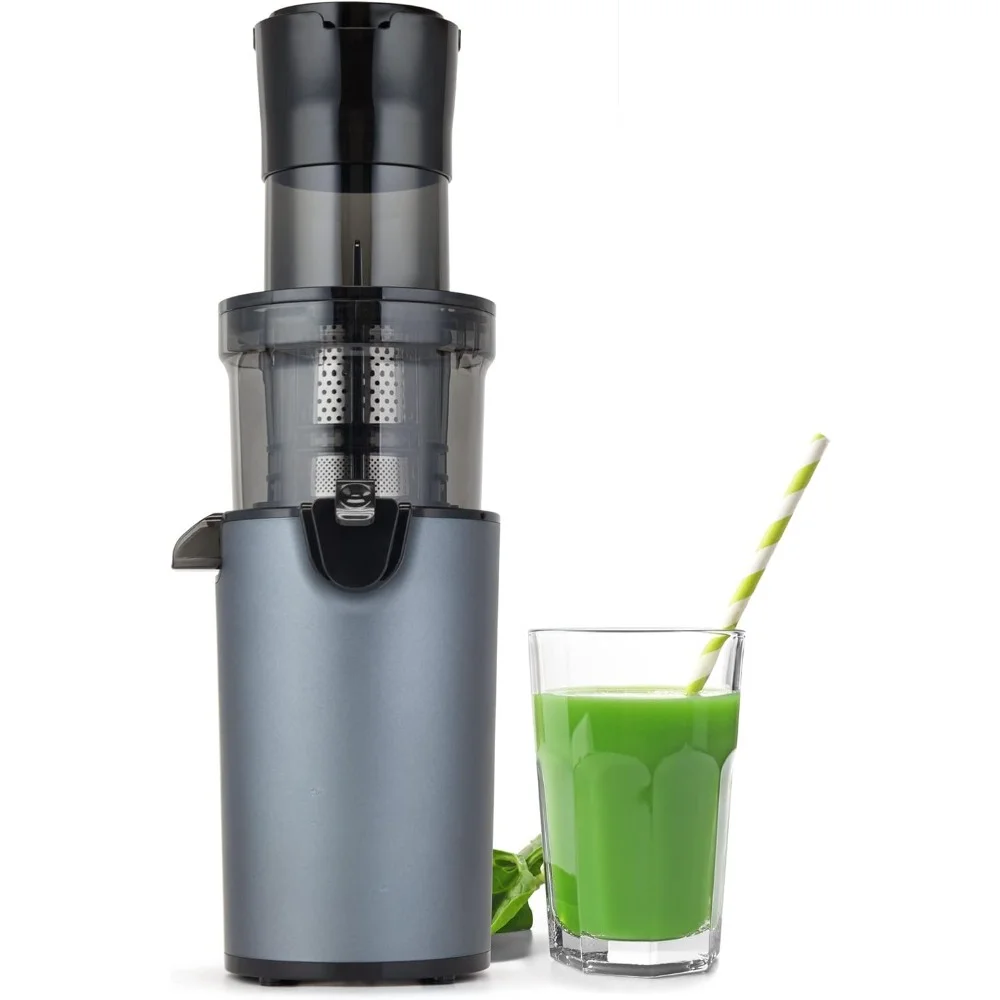 HAOYUNMA SJX-1 Easy Cold Press Juicer with XL Feed Chute and Compact Body, Gray Fresh Juice  Portable Juicer Blender