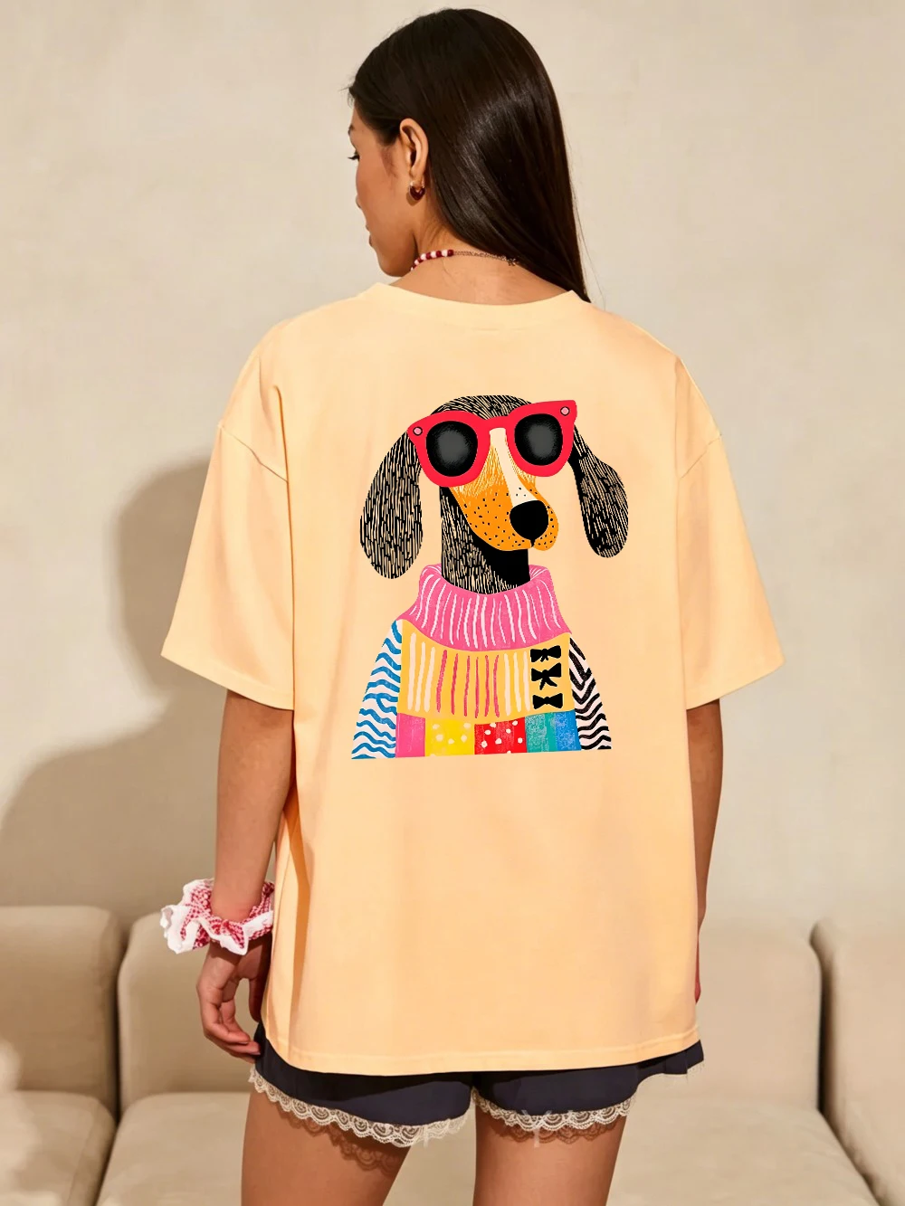 100% Cotton Summer T-Shirts Womens Funny Dachshund Dog Prints Tops Comfortable Soft O-Neck T Shirt Holiday Casual Womans Clothes