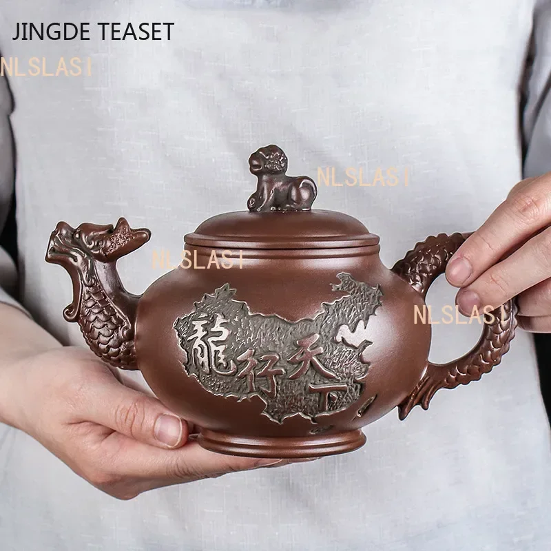 Teteras de arcilla púrpura Yixing de gran capacidad, tetera hecha a mano, tetera auténtica para Ceremonia de té, accesorios para té Zisha