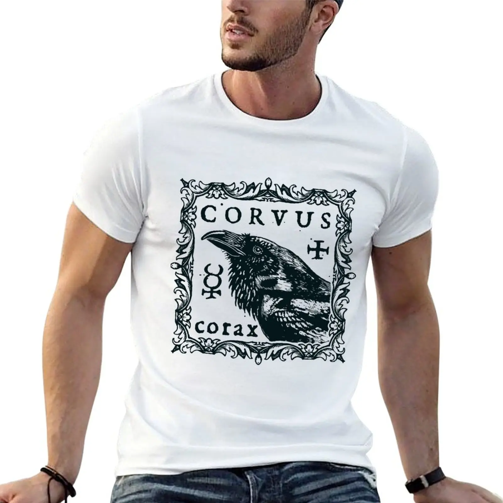 

Medieval Alchemical Raven, Corvus corax, the common raven T-Shirt printed t shirts for man t shirts for man cotton soft T-Shirt
