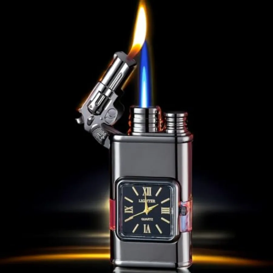 

Windproof Lighter, Vintage Lighter with Watch, Jet Torch/Soft Flame Switchable Lighters, Cool Lighters with Adjustable Flame Di