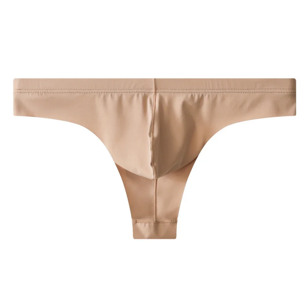 Men's Ice Silk Briefs Tanga Basic Simple Underwear T-Panties Man M-XXL Size Thongs G-Strings Bulge Pouch