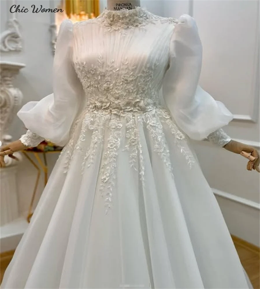 Vestido de novia musulmán modesto, encaje islámico, flores, país, musulmán, vestidos de novia de manga larga, línea A, novia de jardín celta personalizada