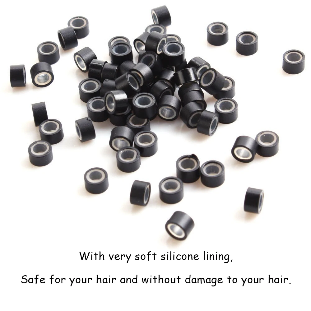 ลูกปัดแหวนไมโครลิงค์ซิลิโคนพรีเมี่ยมสำหรับที่ยืดผม500ชิ้นสีดำ/ สีน้ำตาล/สีน้ำตาลเข้ม)