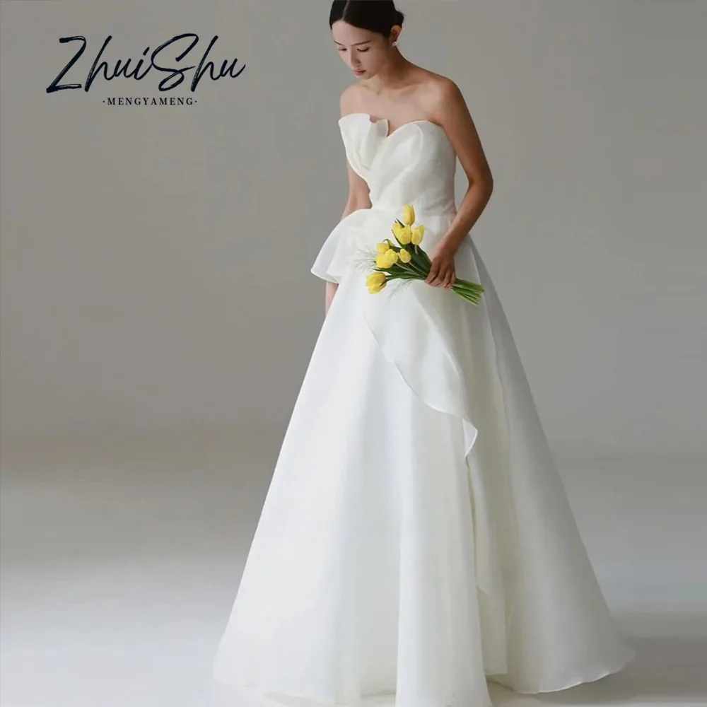 ZHUISHU 2026 Strapless Silk Organza A Line Wedding Dresses Korea Photo shoot Pleats Floor Length Bridal Gowns Corset Back - AliExpress 320 ZHUISHU 2026 Strapless Silk Organza A Line Wedding Dresses Korea Photo shoot Pleats Floor Length Bridal Gowns Corset Back - AliExpress 320