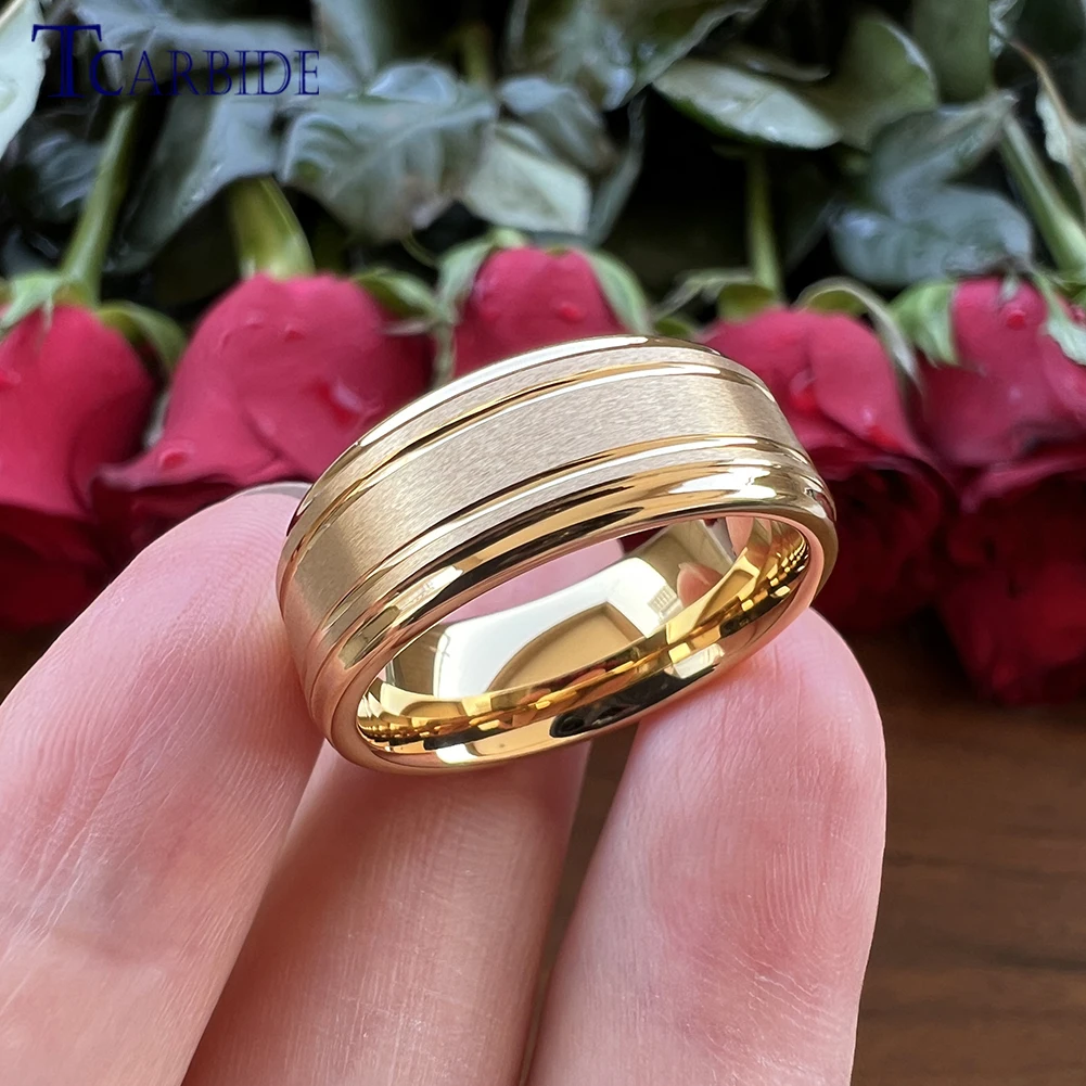 Dropshipping 8mm Men Women Tungsten Satin Ring Fashion Wedding Band with Grooved Stepped Finish 4 Colors Available Comfort Fit