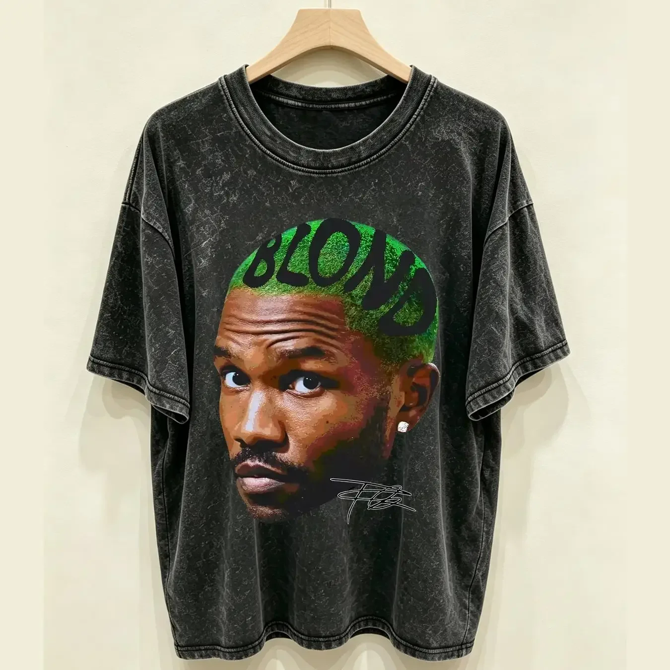washed T Shirt Frank Oceans Rap Concert Merch Blonds Album Cover  vintage Washed Casual streetwear Top For Everyday Wear Unisex