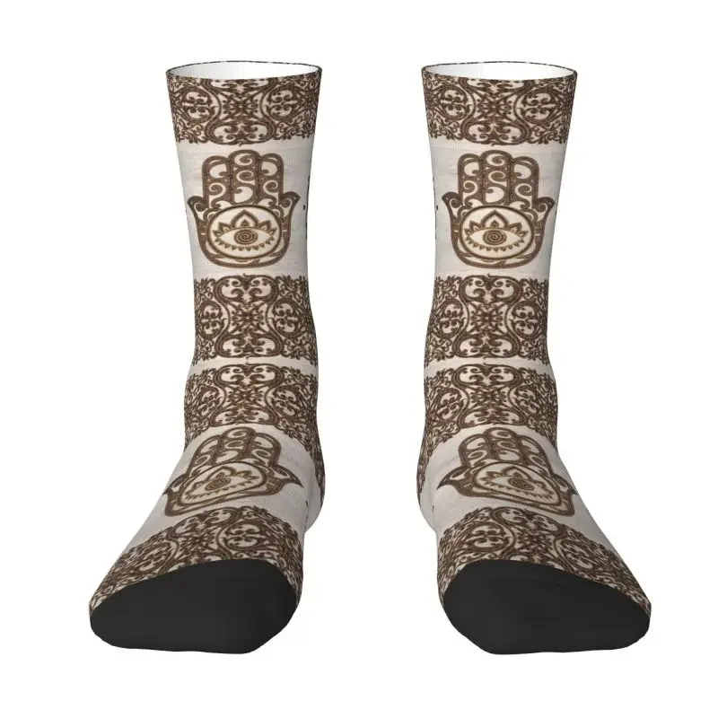 Novelty Men's Women's Fatima Hamsa Hand Dress Socks Unisex Breathable Comfortable 3D Printing Evil Eye Tribes Amulet Crazy Socks