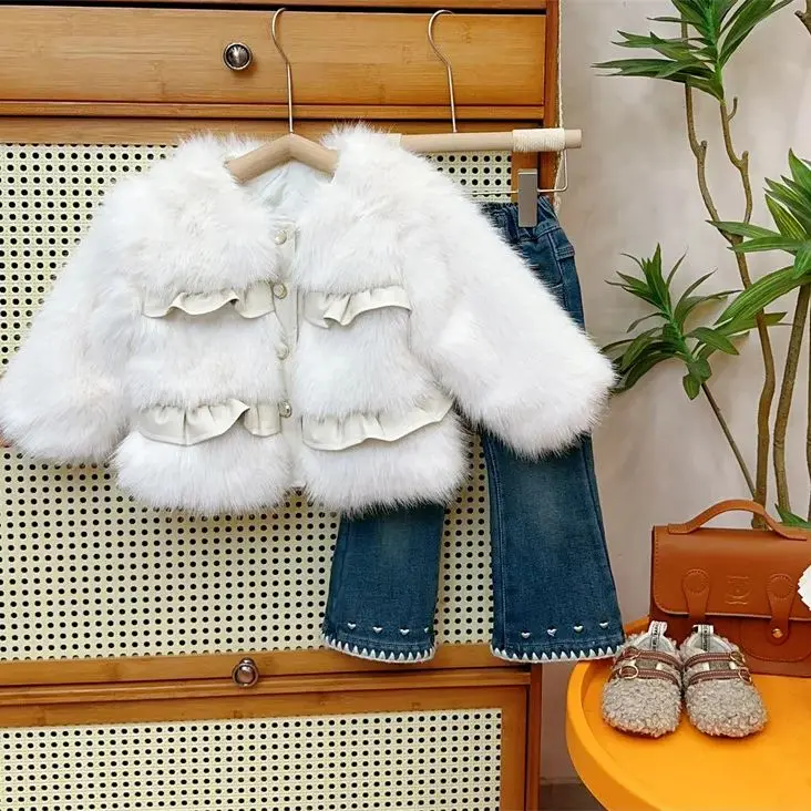 Baby Girl Princess Cotton Padded Fur Jacket Infant Toddler Child Winter Patchwork Coat Thick Warm Outerwear Baby Clothes 18M-10Y