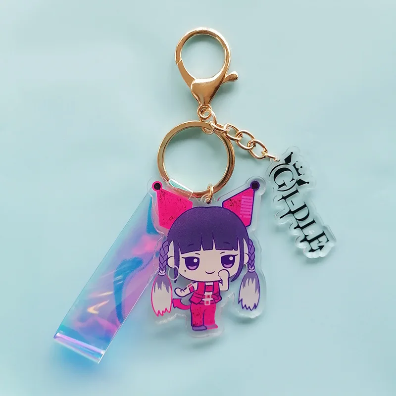 (G)I-DLE Personal Cartoon Keychain Minnie SongYuQi Two-sides HD Photo Printing Laser Long Band Bag Pendant ShuHua Fans Gift