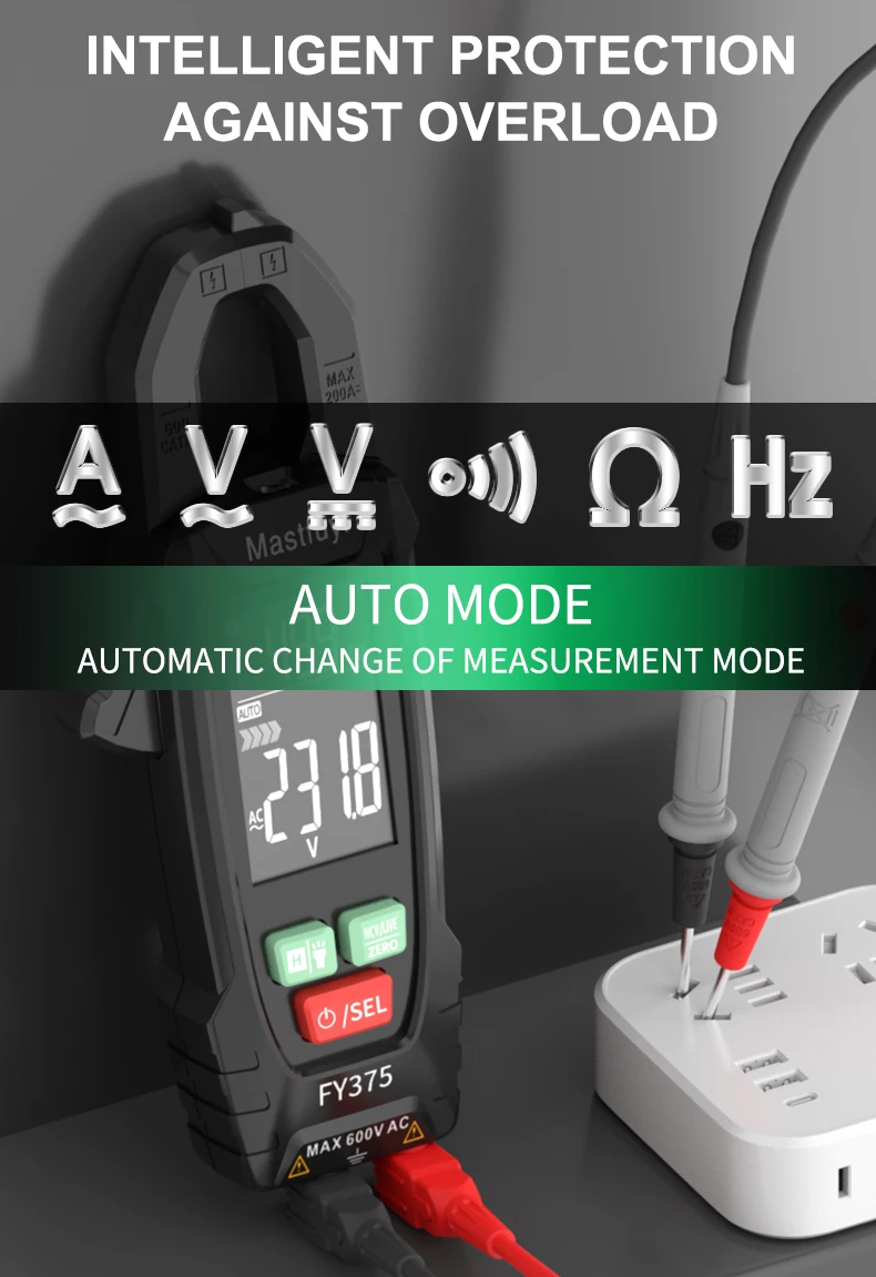 MASTFUYI FY375 Elektricien Gereedschap Professionele test DC AC Voedingsspanning Contactloos meetinstrument -20 ° C-1000 ° C