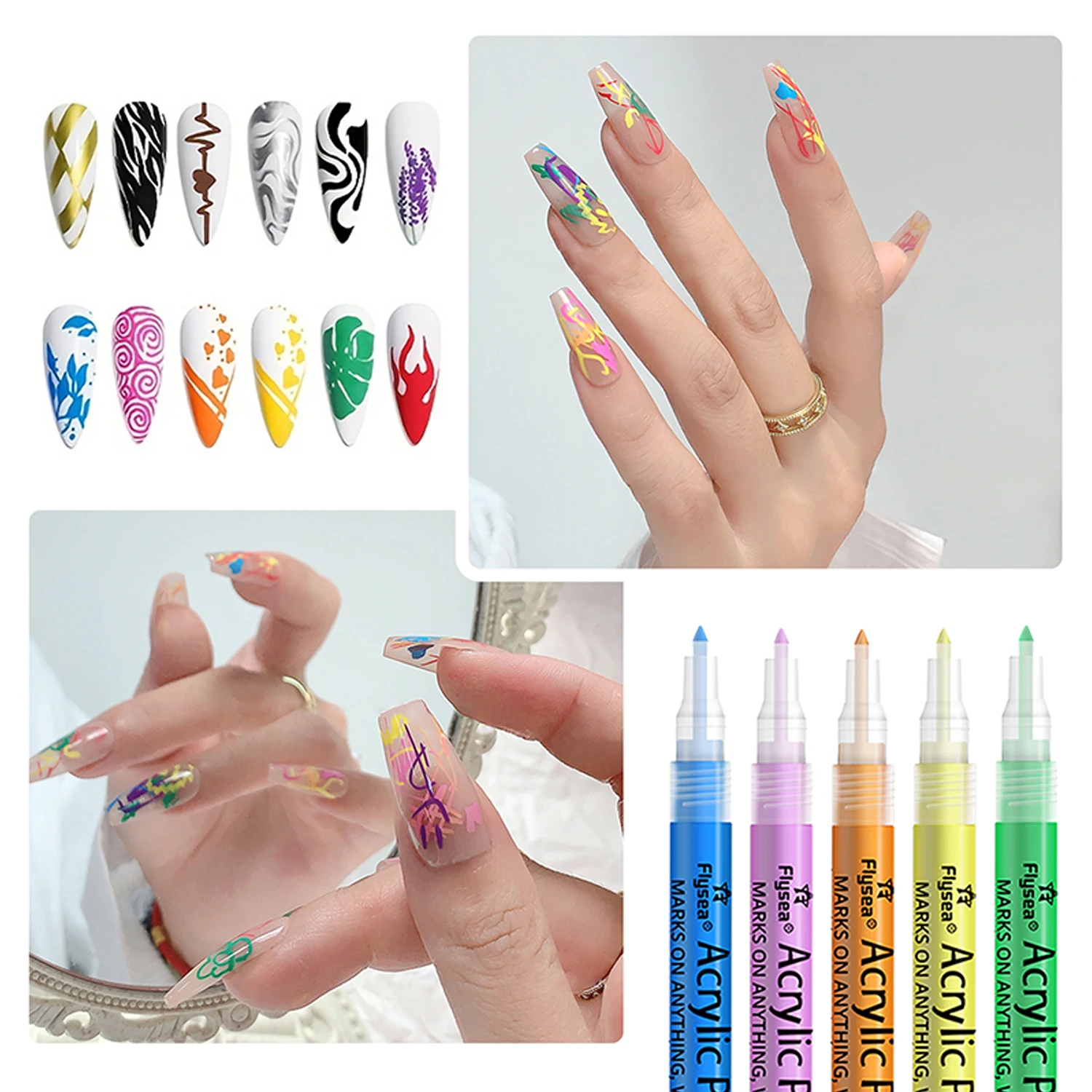 12 Colors Nail Graffiti Pen Acrylic Paint Pens, Extra Fine, Acrylic Markers for DIY Art Nail Creation