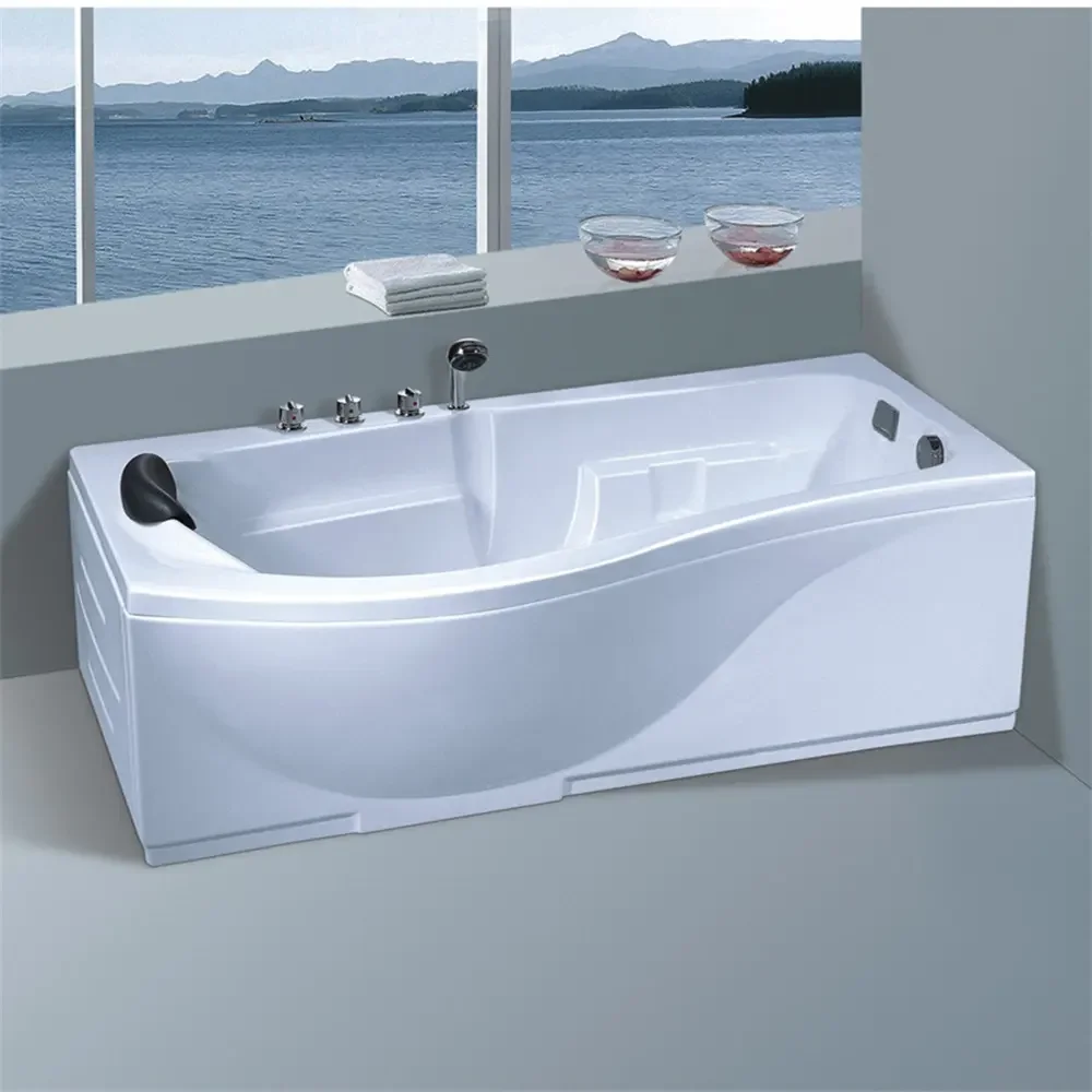 Rectangular White Acrylic Massage Bath Tub Design