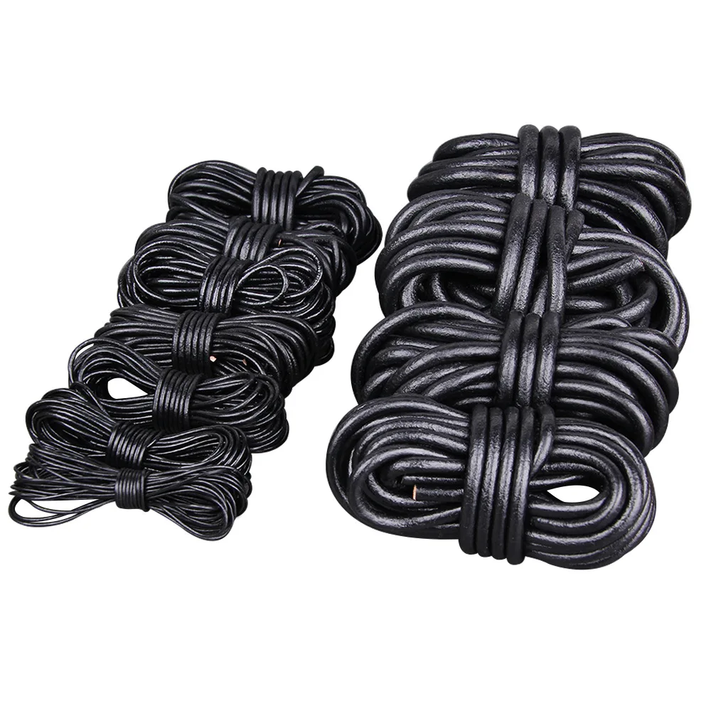 2M Schwarzes Echtes Rundes Lederband aus Rindsleder für DIY-Halsketten, Armbänder und Schmuckherstellung – Detail 6