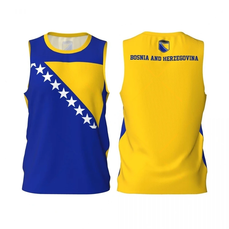 Fashion Bosnia And Herzegovina Flag Graphic Basketball Tank Tops Summer Casual 3D Print Outdoor Sports Vest Loose Quick Dry Tees