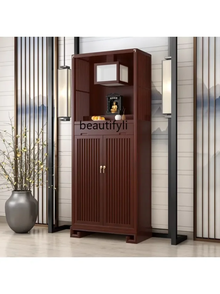 

Cy Chinese Zen Solid Wood Buddha Niche Clothes Closet Double Door Living Room Worship Table Home Wall Mount Cabinet