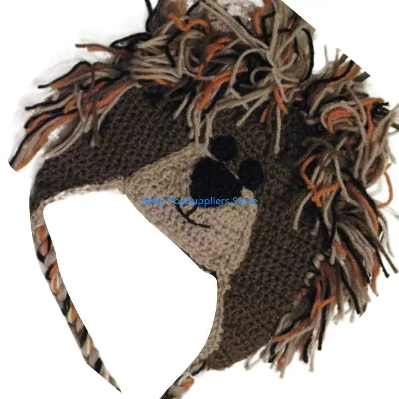 

R1WF Bonnet Animal Ear Protections Hat Crochet Knitted Earflap Hat