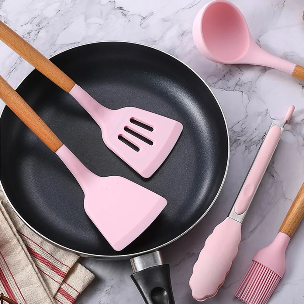 1Pcs Pink Food Grade Silicone Kitchenware Cooking Tools Cookware Set High Temperature Spatula Spoon Anti-scald Kitchen Tools