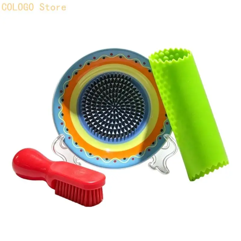 Ceramic Garlic Grating Plate Set with Peeler and Brush, Small Kitchen Tool for Smooth Garlic Texture and Home Meals D0LD