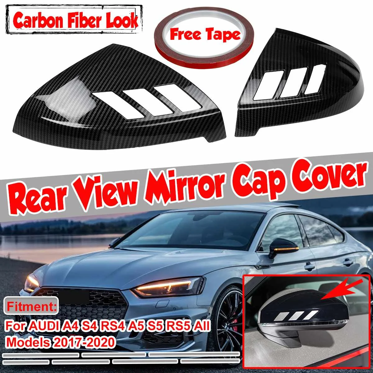 Pop 2x A4 S4 Mirror Covers Car Rear View Mirror Cover Caps Add On Side Mirror Cover For Audi A4 S4 RS4 A5 S5 RS5 All Model 17-20