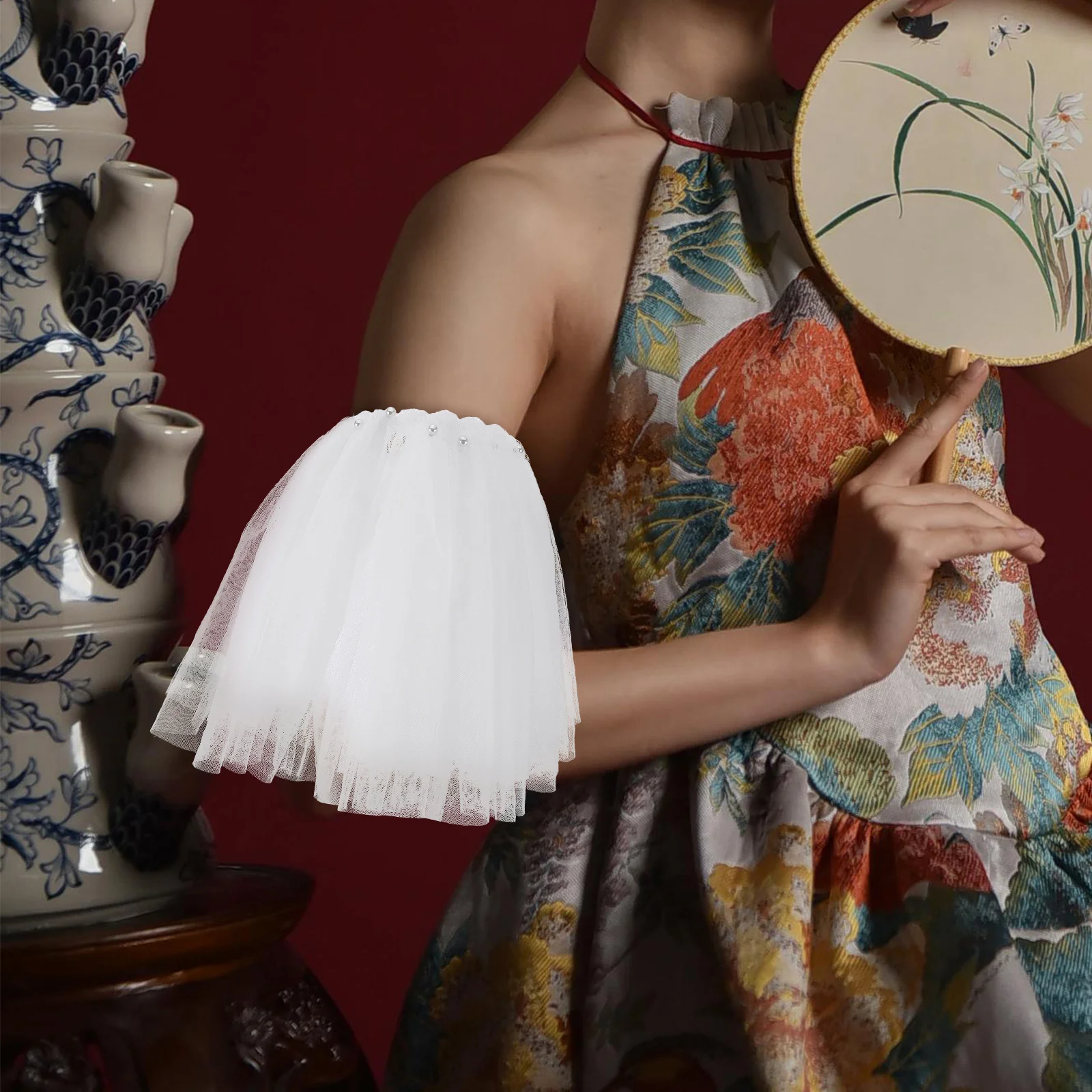 

1Pair Tulle Puff Sleeves Bridal Dress Detachable Wedding Accessories Long Lace Arm Sleeve Party Evening Prom Tulle Sleeves