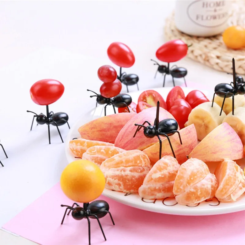 12PCS Ants Moving Shape Fork Hardworking Ants Moving Fruit Fork Of Party Cake Insert Snack Fork for Home Dinner Fruit Pick