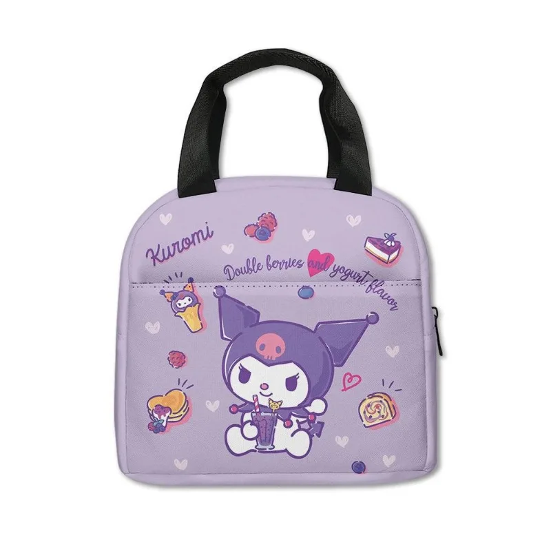 Sanrio Anime Kuromi Portable Bento Tote Bag Cartoon Student Food Insulation Cooler Lunch Box Bag Multifunctional Storage Handbag