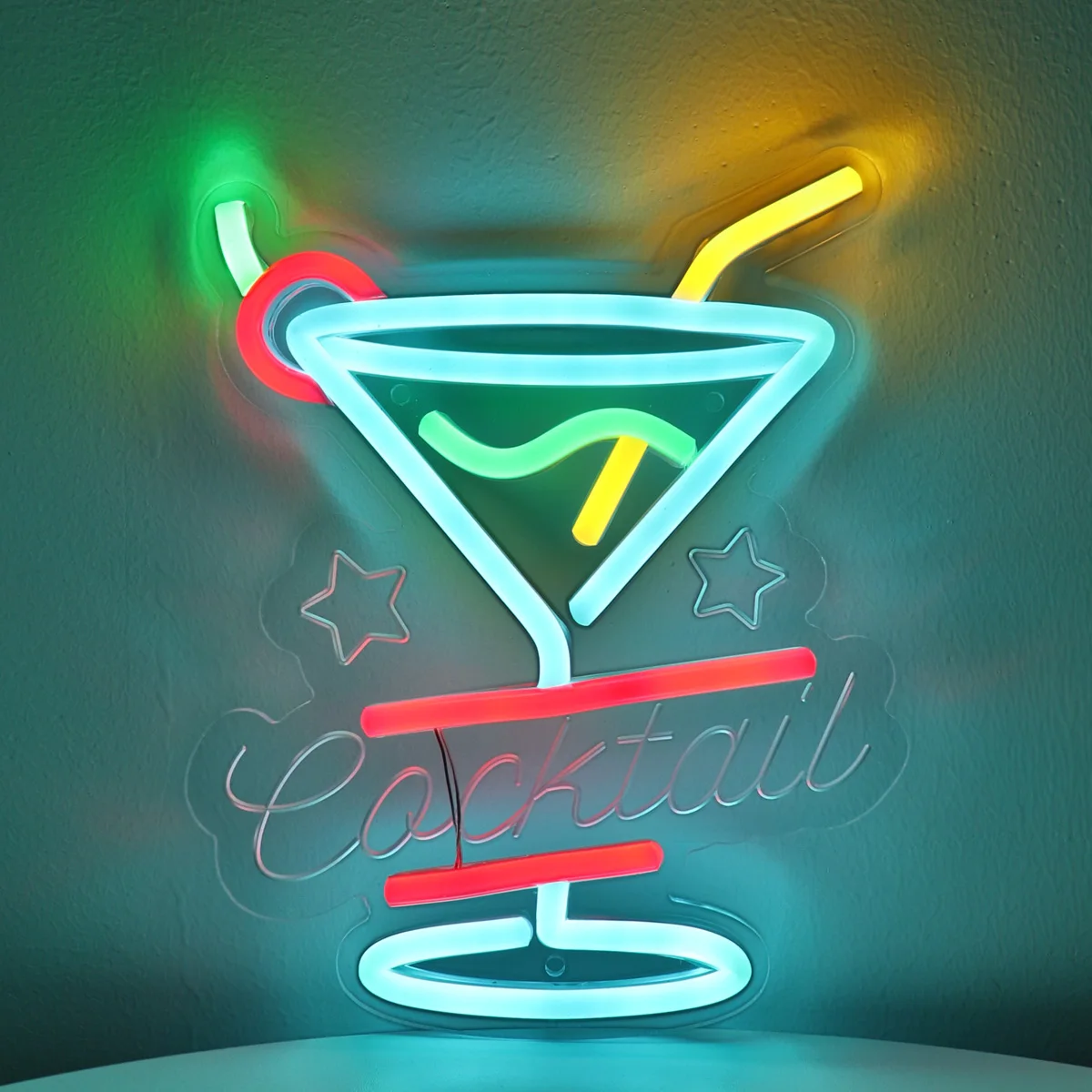 

1PC Cocktails Glass Shape With Cherry LED Wall Neon Art Sign For Room Party Home Pub Club Gallery Decoration Gifts 7.17''*8.9''