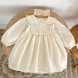 Autumn new baby clothing, 0-6 year old female baby all cotton lace lapel skirt