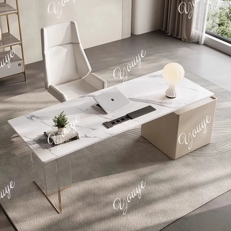 Light luxury bright rock slab desk simple modern study writing desk high-end minimalist designer office