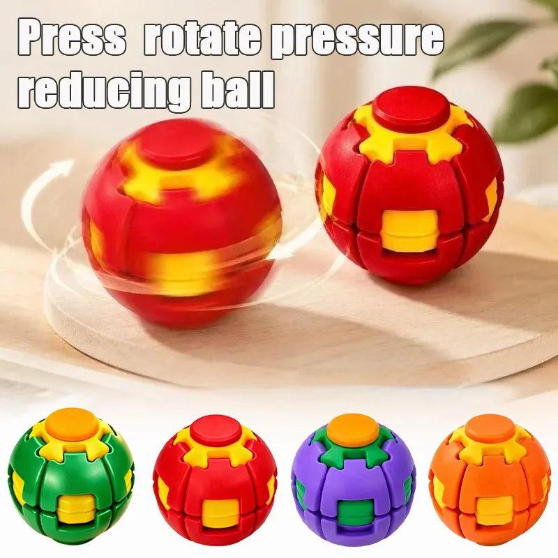 1 Piece Transform Squish Ball with 360 Rotating Core Fingertip Spinner Press Decompression Toy for Focus Anxiety Relief Use