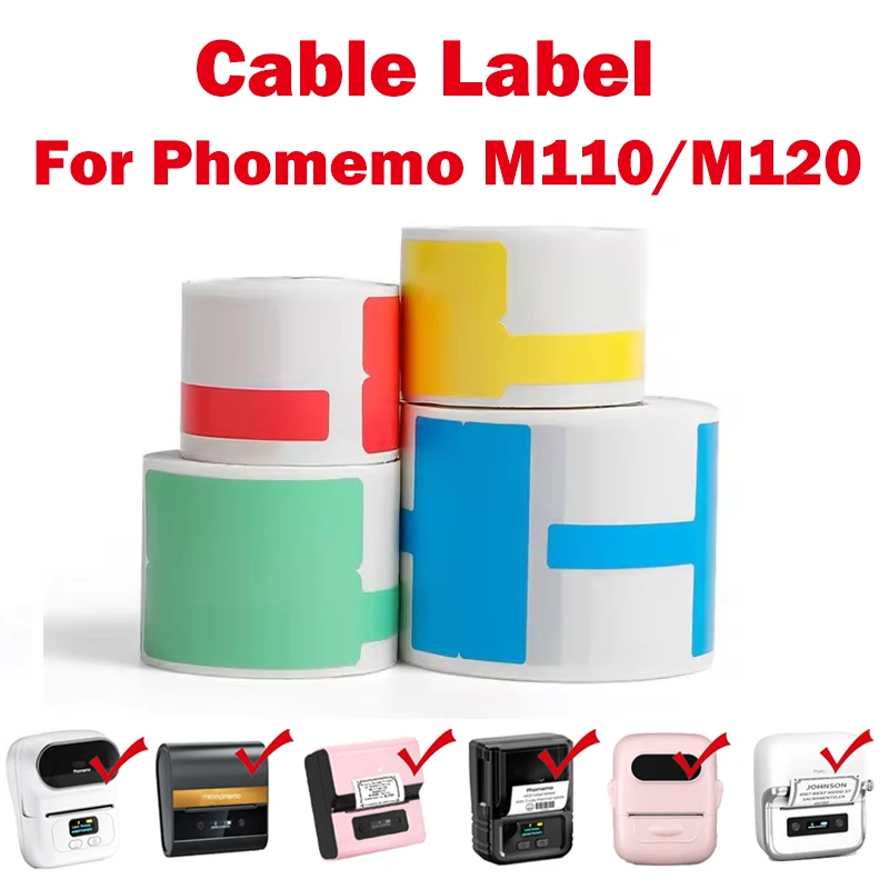 Phomemo M110 M200 M220 Label Paper cable Round F-type Jewelry Thermal Paper Sticker Multi-Purpose Label Tape Self-Adhesive Paper