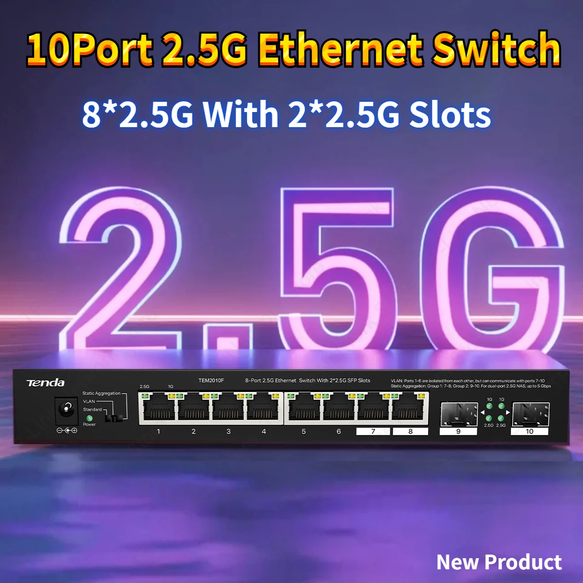 

Tenda 10 Port 2.5G Network Switch Cat Stick Gigabit LAN Splitter Hub NAS 2500Mbps Interrupteur 2x2.5G SFP Switches TEM2010F