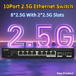 Tenda 10 Port 2.5G Network Switch Cat Stick Gigabit LAN Splitter Hub NAS 2500Mbps Interrupteur 2x2.5G SFP Switches TEM2010F