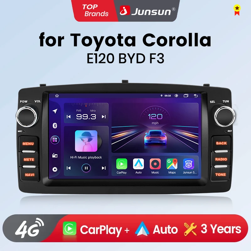 Junsun 7 pollici Autoradio per Toyota Corolla E120 2000-2006 BYD F3 Wireless CarPlay Android Auto 2 din Multimediale Intelligente 4G