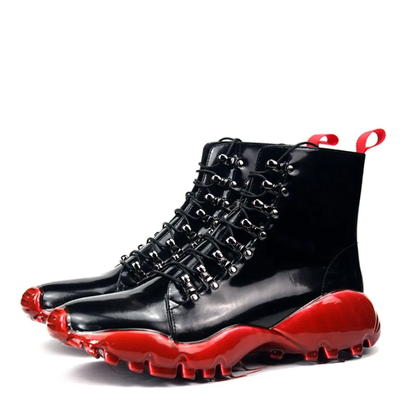 New Men Motorcycle Boots Genuine Leather Dissolve Style Thick Sole Ankle Boots Street Youth Fashion Trendy Shoes 