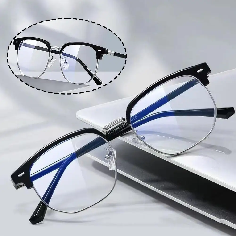 نصف إطار معدني ريترو مكافحة نظارات الضوء الأزرق مريحة العين نظارات أنيقة ضوء الأعمال شقة ارتداء حماية W3G9