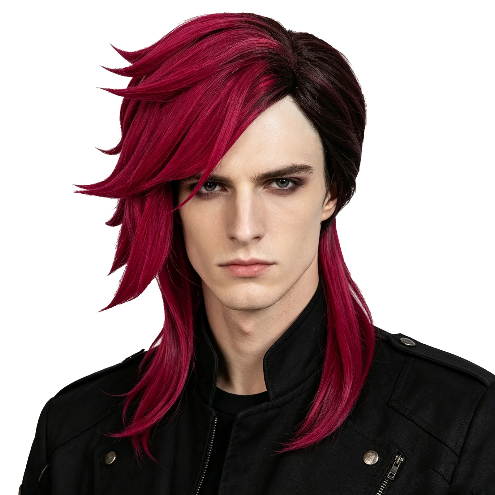Cartoon Vi Cosplay Wig Men Enforcer Red Black Mixed Color Heat Resistant Synthetic Hair Halloween Carnival Cosplay Party Wig