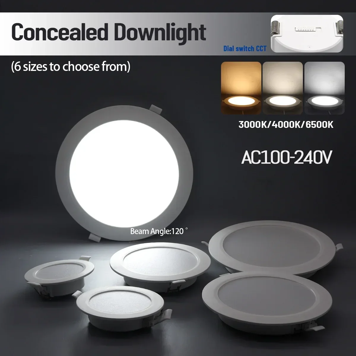 

8pcs LED Downlight 100-240V Dial swich CCT 3000K/4000K/6500K Ceiling Light 20W/24W Recessed Round Panel Light Indoor Lighting