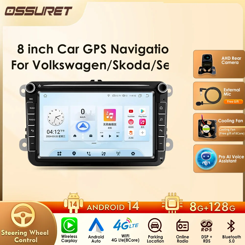 

OSSURET CarPlay Car Radio for Volkswagen Passat B6 Golf 5 VW Transporter Polo Jetta Skoda Seat Android Multimedia Player GPS OBD