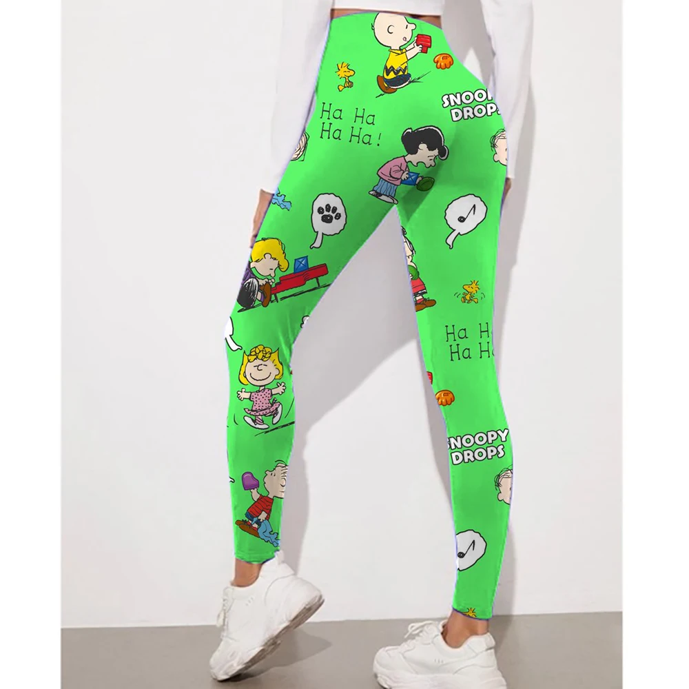 20 pantaloni a matita elasticizzati a vita alta con stampa Snoopy da donna color caramello pantaloni skinny casual in cotone leggings femminili ﻿