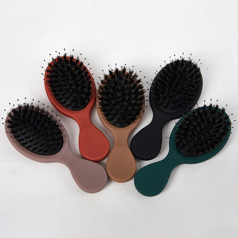 1 Stuks Draagbare Mini Natuurlijke Zwijn Borstelharen Ovale Haarborstel Kam Hoofdhuid Massage Kam Salon Haarverzorging Borstel Styling Tool