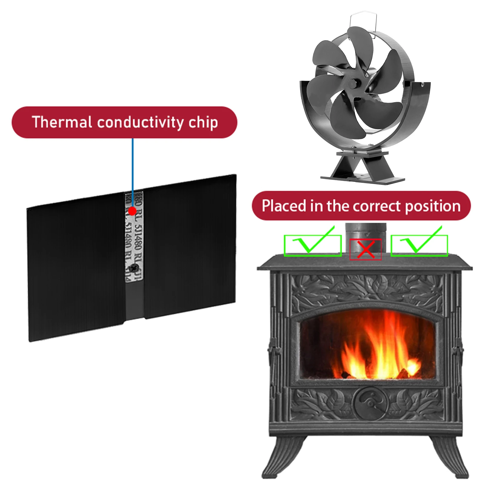 

Furnace Fan Oven Fan Fireplace Fan Fireplace Fan Adjustable Fan 6-Blade Adjustable Aluminum Black Fireplace Fan