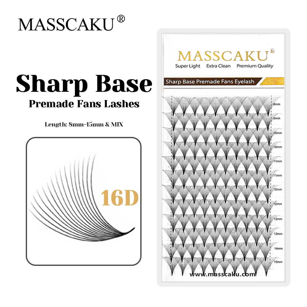 

Hot Selling MASSCAKU Korean PBT Fiber Sharp Base Premade Fans Eyelash Rapid Grafting Narrow Root Thin Stem Lash for Beauty Salon