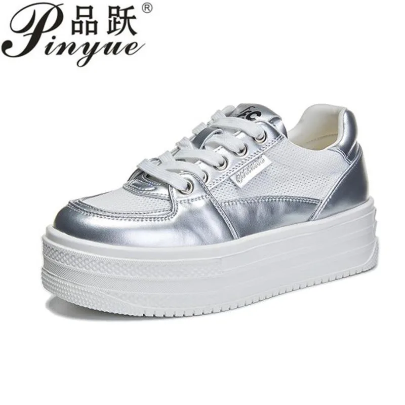 

5cm Women's Breathable Mesh Summer New Style Clear High Heels Platform Wedge Heel Silver White Sneakers 35-40