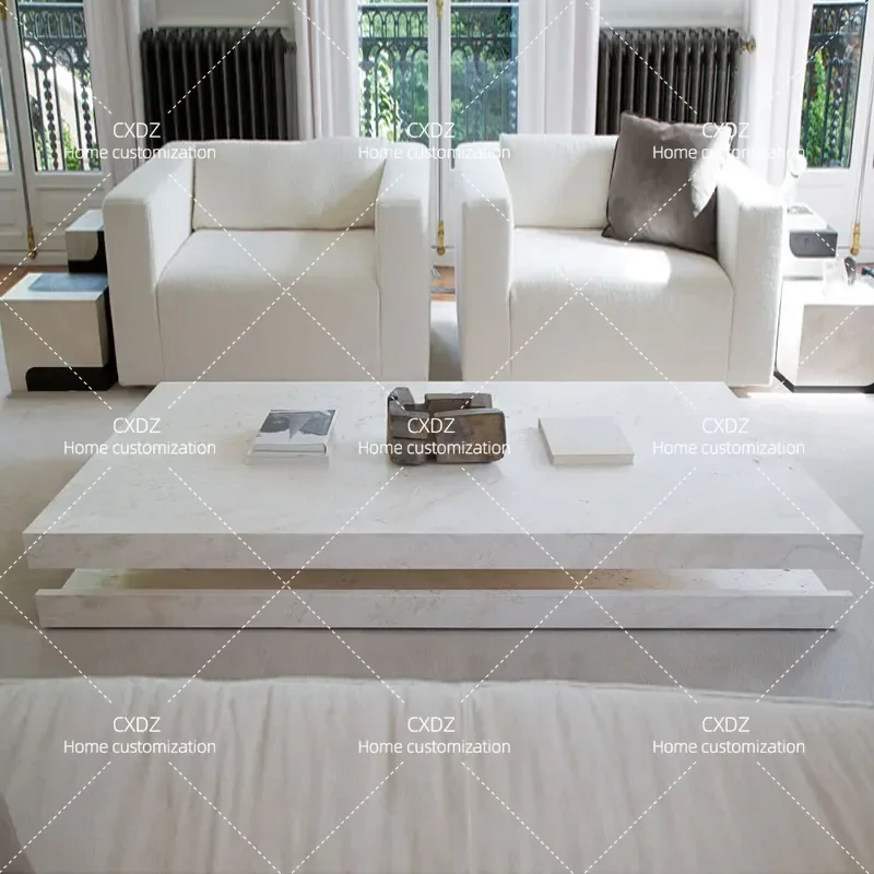 Nordic Wabi Sabi Natural Travertine Coffee Table Modern Minimalist Light Luxury Living Room Tea Table Simple Personalized