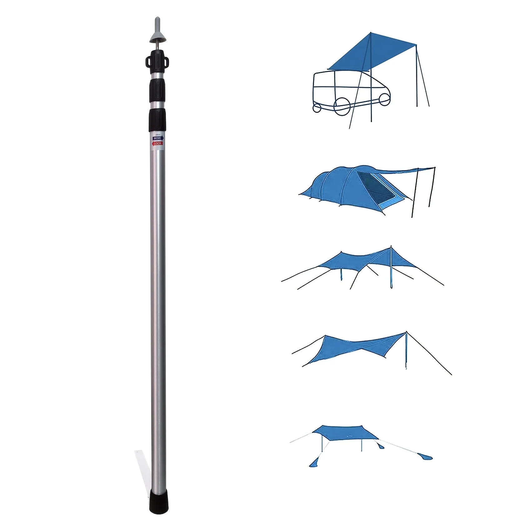 230 cm lange Markisen-Stützstange aus Aluminiumlegierung, verstellbarer, klappbarer Sonnenschutzstange, korrosionsbeständig, wetterfest für den Außenhof – Detail 2